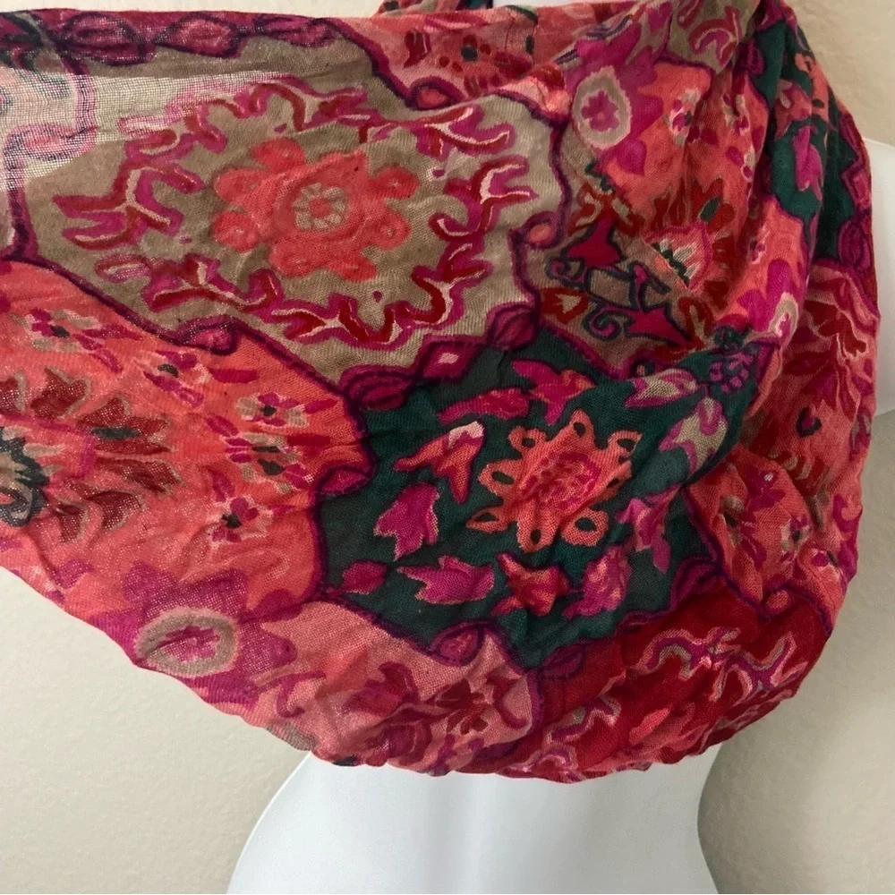 World Market Infinity Scarf Floral Medallion Print Colorful Artsy Boho